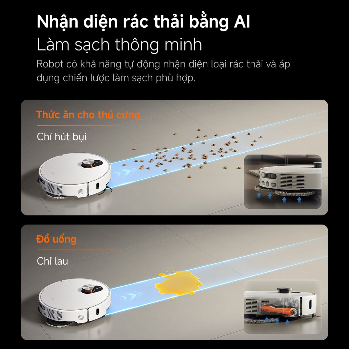 Robot hút bụi lau nhà Xiaomi Vacuum 5 Pro nhận diện rác bằng AI