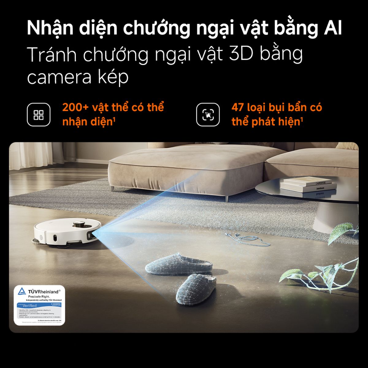 Robot hút bụi lau nhà Xiaomi Vacuum 5 Pro nhận diện chướng ngại vật