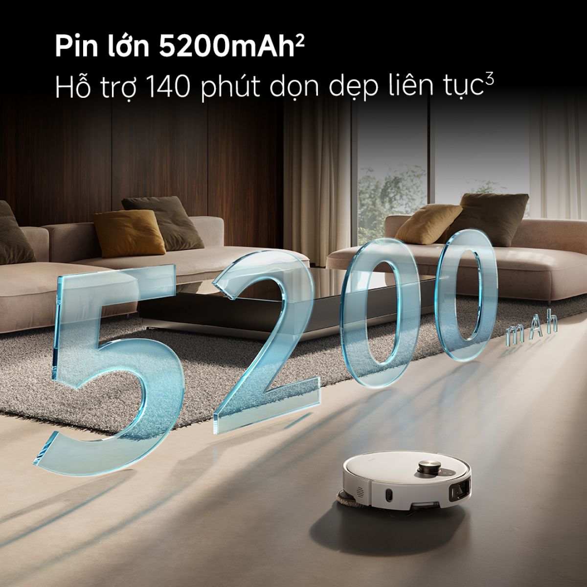Robot hút bụi lau nhà Xiaomi Vacuum 5 Pro mức pin 5200mAh